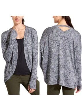 Athleta Pose Wrap Cardigan Gray Heather Open Front Cocoon Athleisure